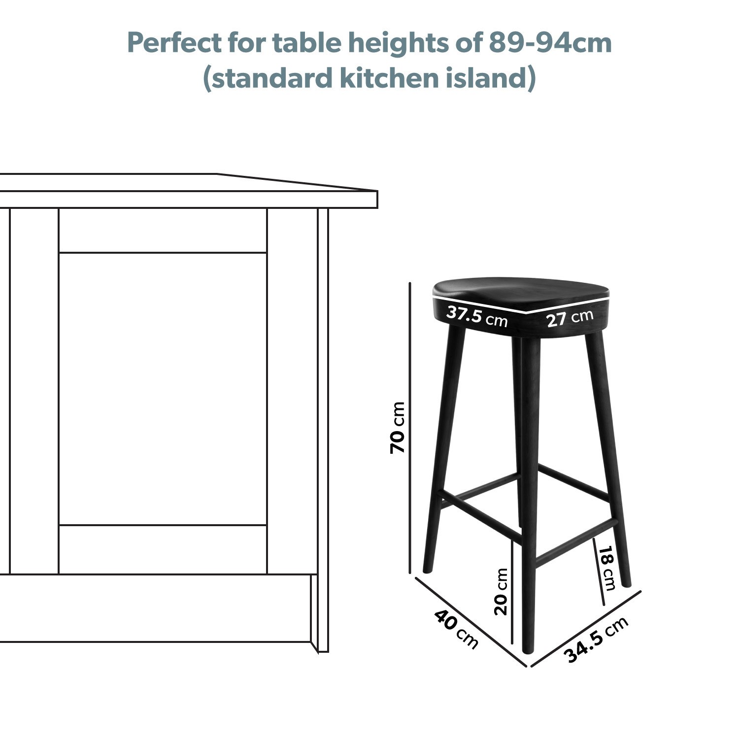 Read more about Black solid oak kitchen stool 70cm rayne
